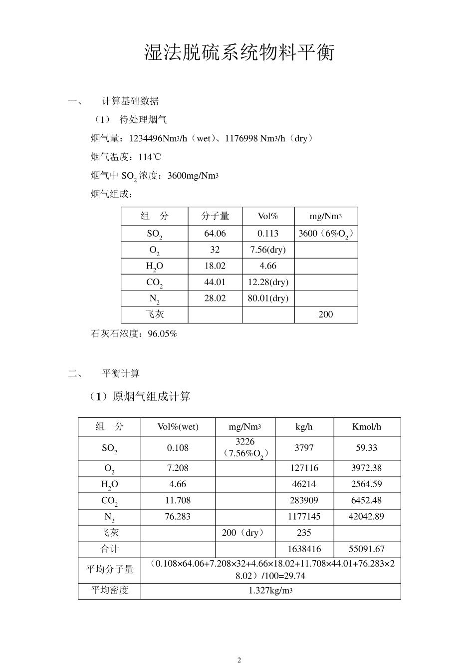 湿法脱硫系统物料平衡计算_第2页