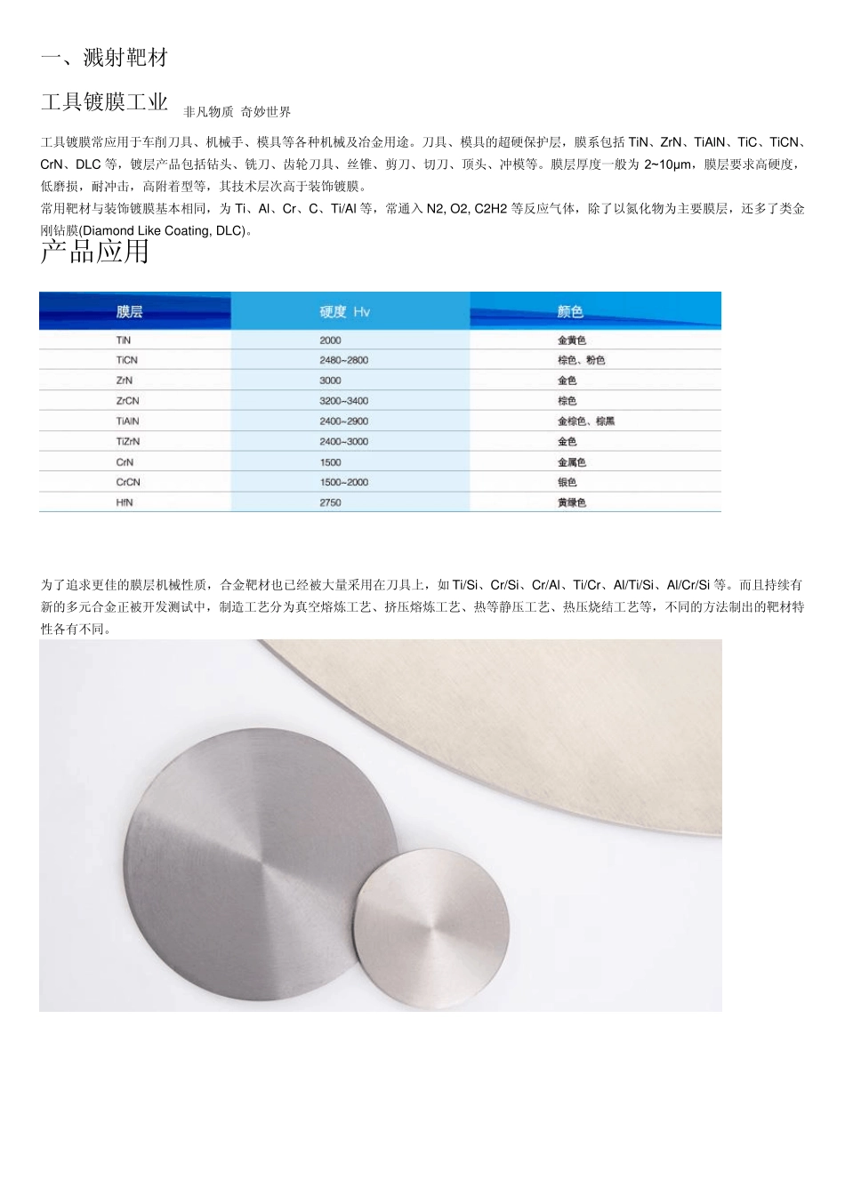 溅射靶材和蒸镀膜料_第1页