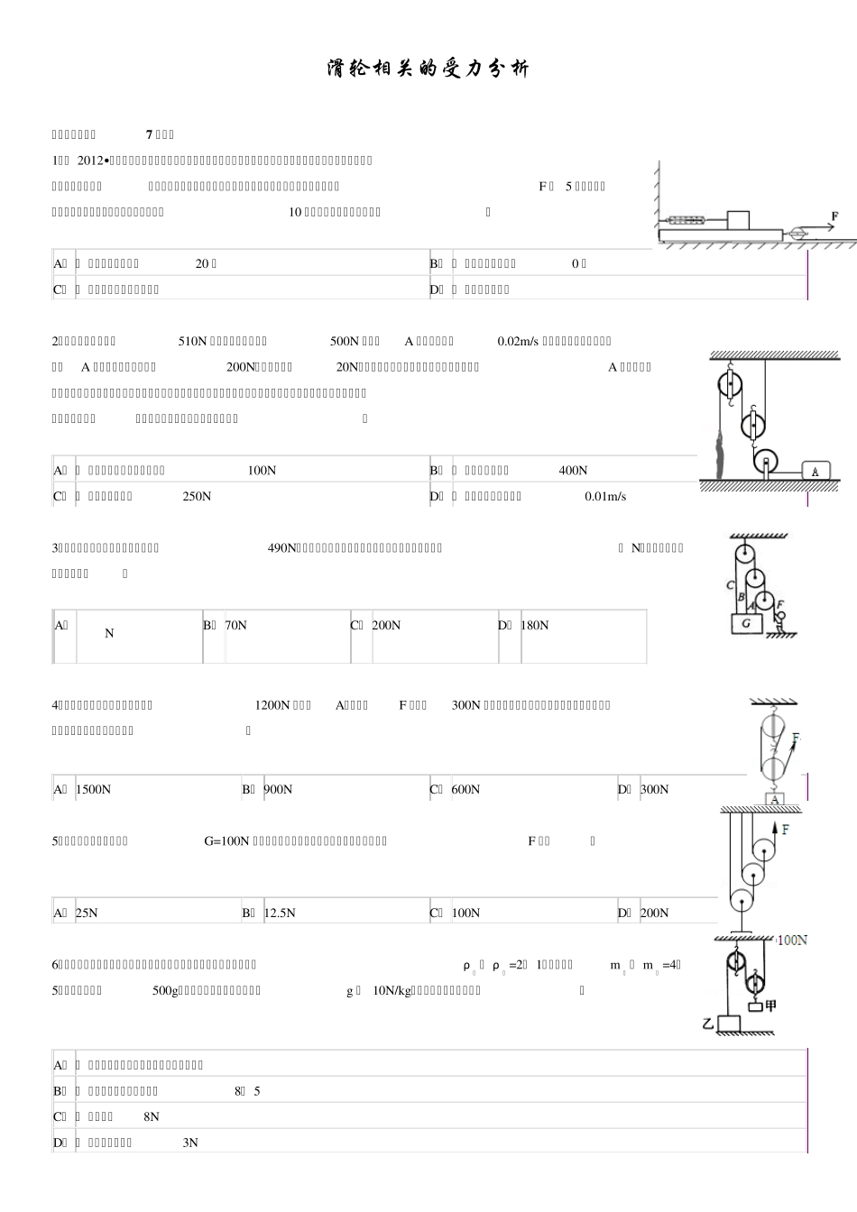滑轮相关的受力分析_第1页