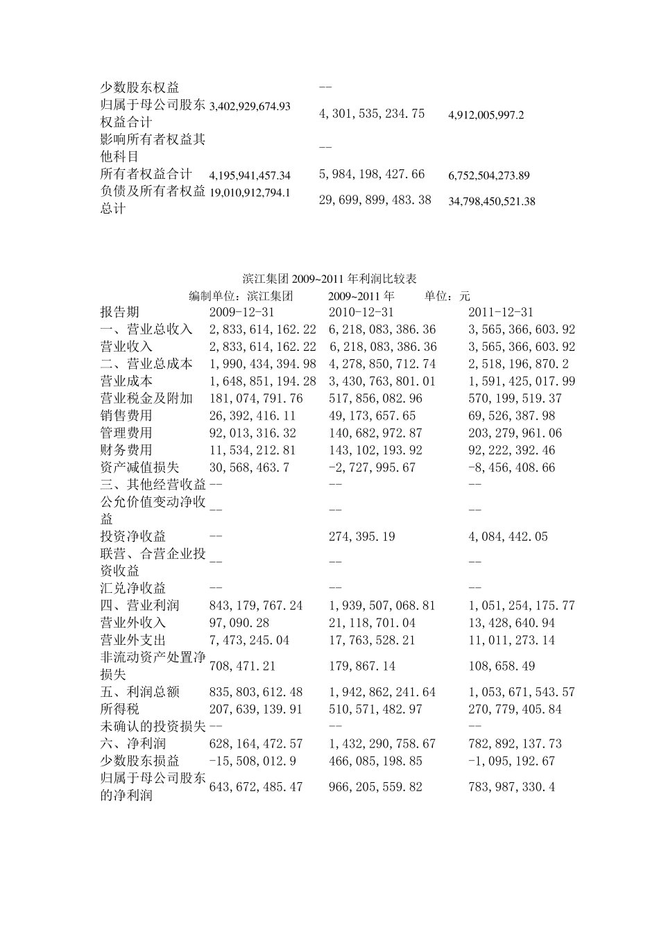 滨江集团2009~2011年度资产负债表、利润表、现金流量表_第3页