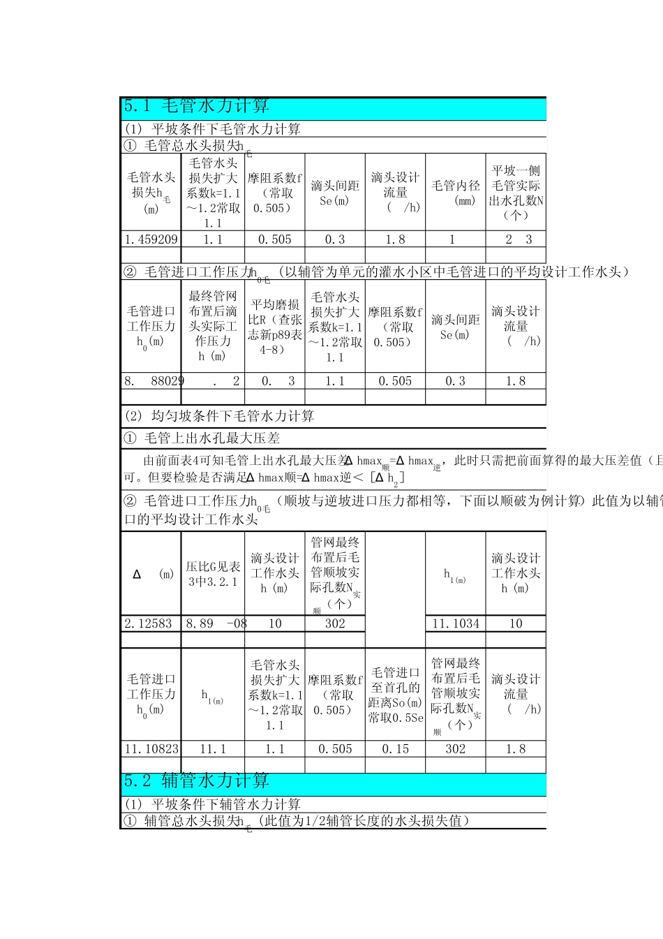 滴灌公式表(有空格)_第1页