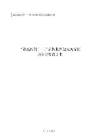 漂亮妈妈产后恢复保健完美家园创业策划书