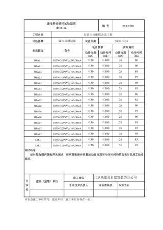 漏电开关模拟试验记录