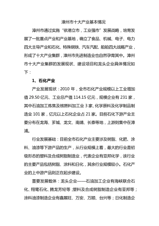 漳州市十大产业基本情况