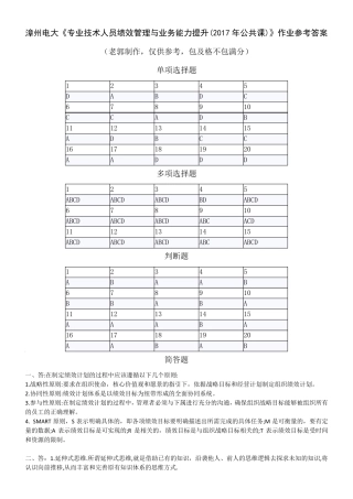 漳州电大《专业技术人员绩效管理与业务能力提升(2017年公共课)》作业参考答案