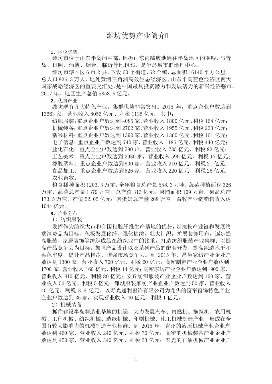 潍坊优势产业简介_第1页