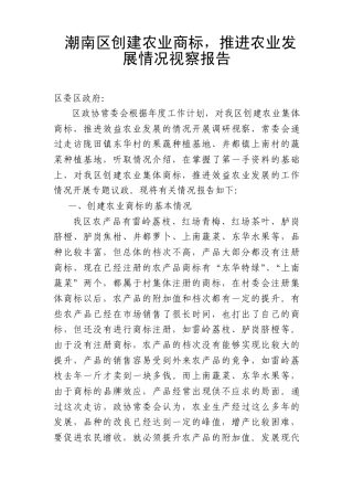 潮南区创建农业商标情况调研报告