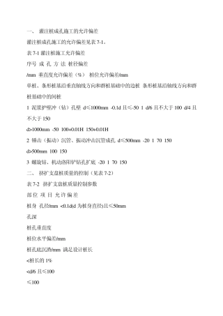 灌注桩成孔施工的允许偏差