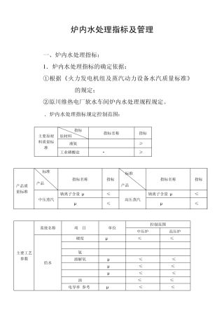 炉内水处理指标及管理