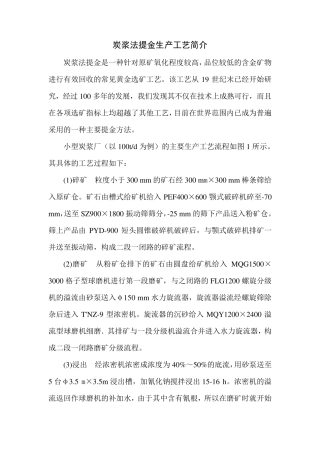 炭浆法提金生产工艺简介