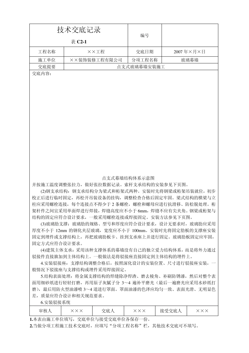 点支式玻璃幕墙安装施工技术交底_第3页