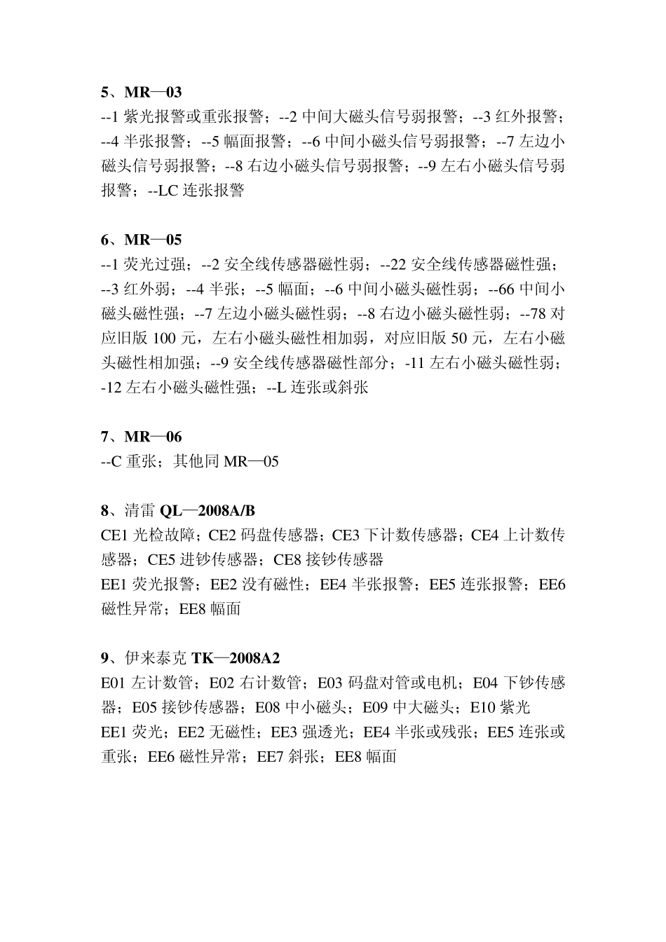 点钞机故障自检、报警代码_第2页