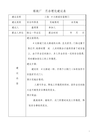 炼铁厂1月合理化建议表