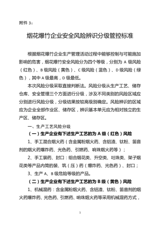 烟花爆竹企业安全风险辩识分级管控标准