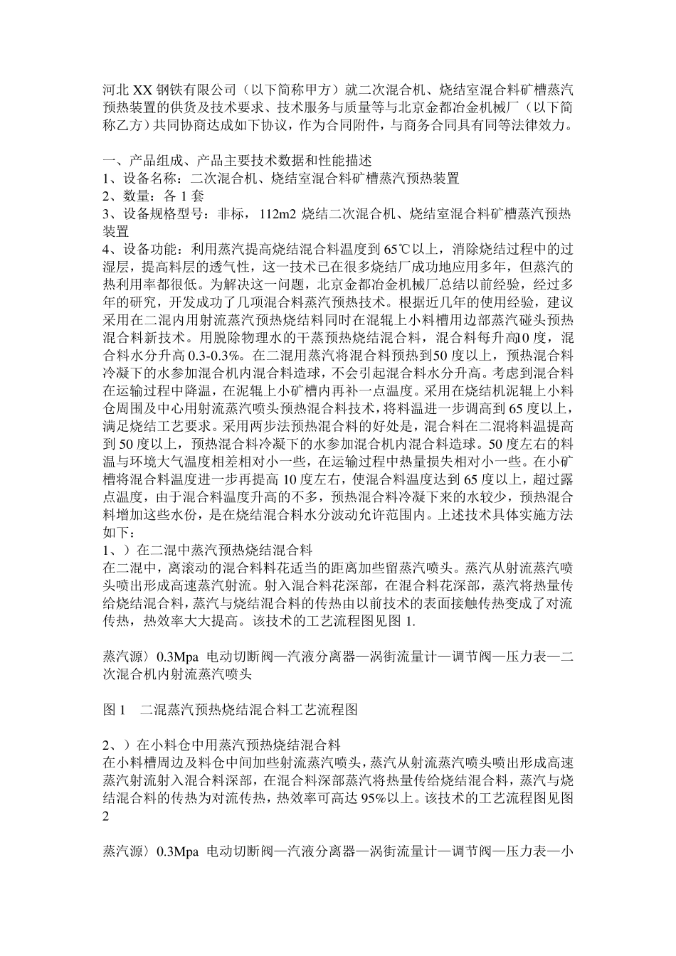 烧结混合料蒸汽预热系统技术协议_第1页