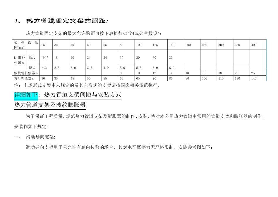 热力管道支架间距与安装方式_第1页