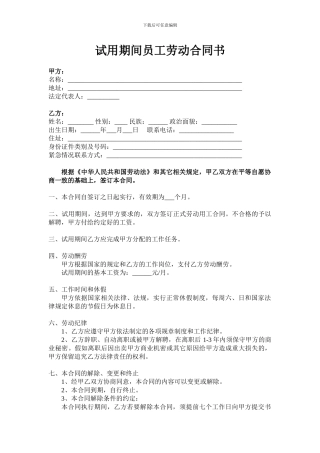 试用期间员工劳动合同书