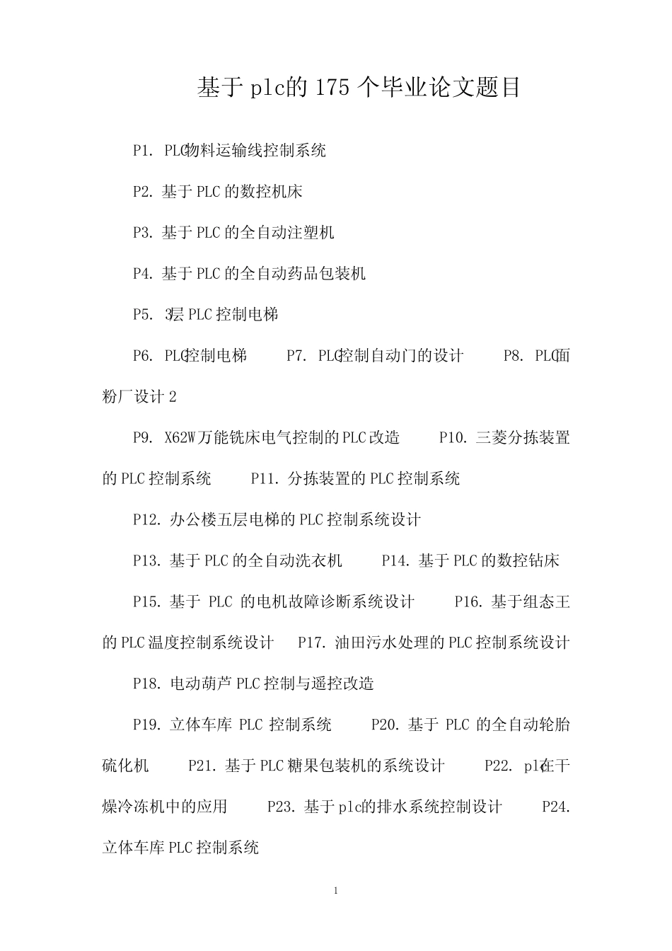 基于plc的175个毕业论文题目_第1页