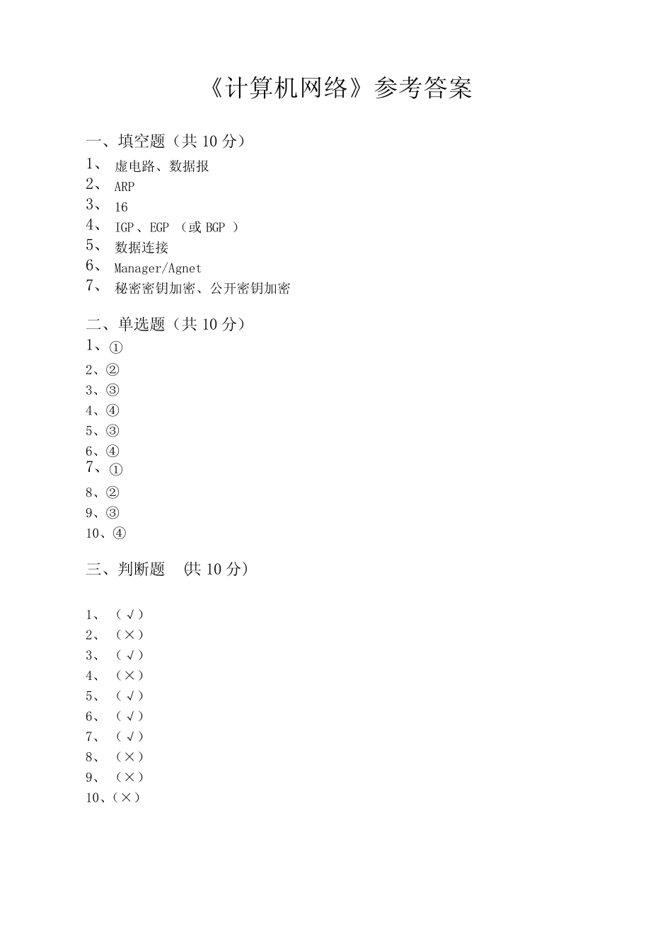 计算机网络参考答案 (高教第二版 冯博琴)_第1页