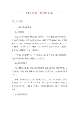 2023项目计划模板5则