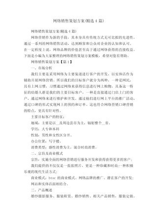 网络销售策划方案(精选4则)
