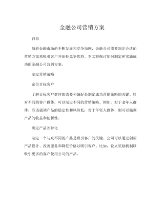 金融公司营销方案
