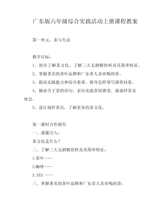 广东版六年级综合实践活动上册课程教案