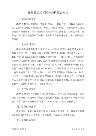 探路者2020年财务分析结论报告