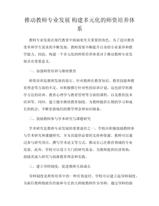 推动教师专业发展 构建多元化的师资培养体系