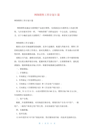网络销售工作计划5则