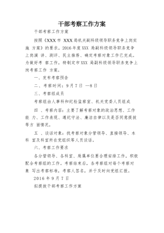 干部考察工作方案