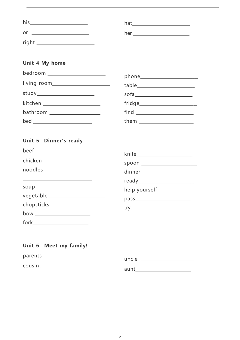 PEP上册四年级单词默写表_第2页