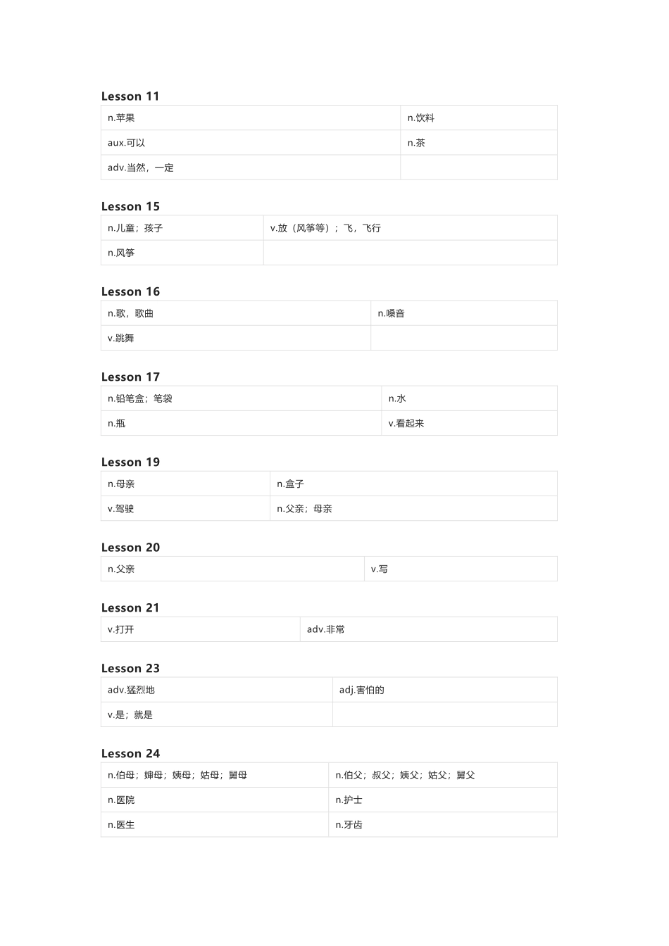 北京版（一起）英语三年级下册单词默写表_第2页
