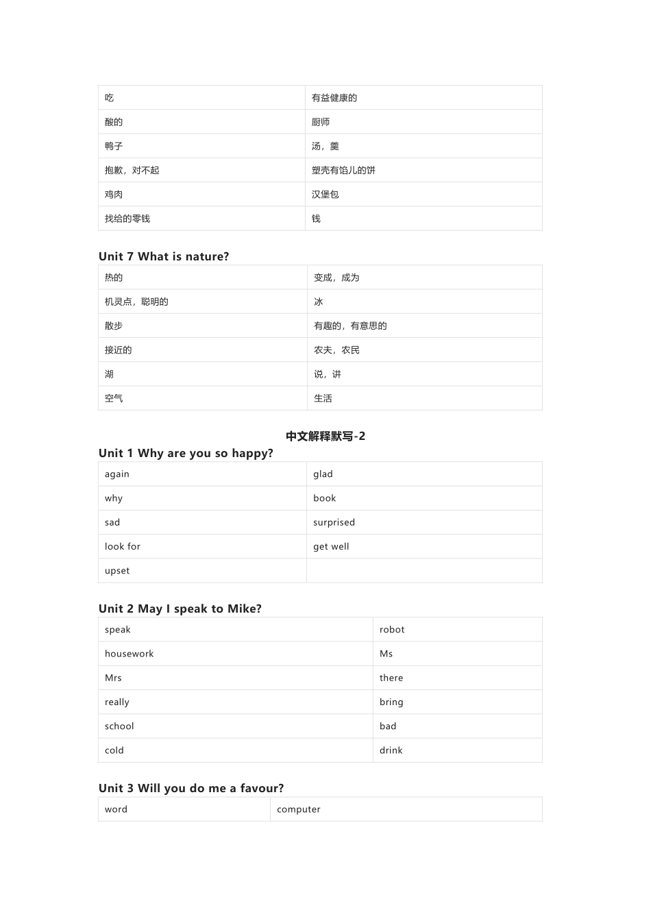 北京版（一起）英语四年级上册单词默写表_第2页