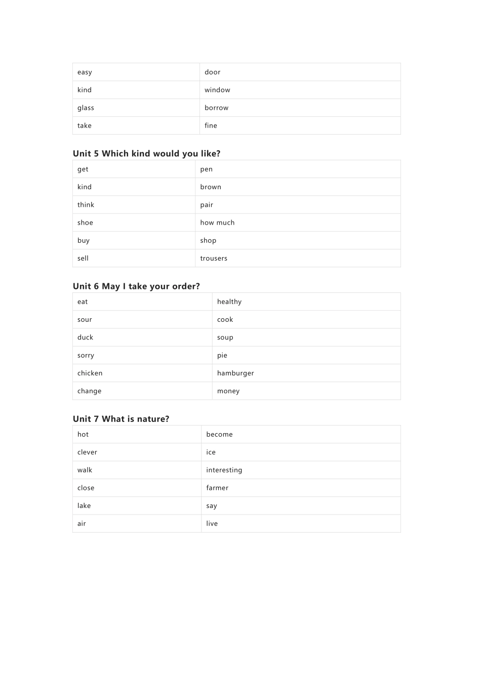 北京版（一起）英语四年级上册单词默写表_第3页