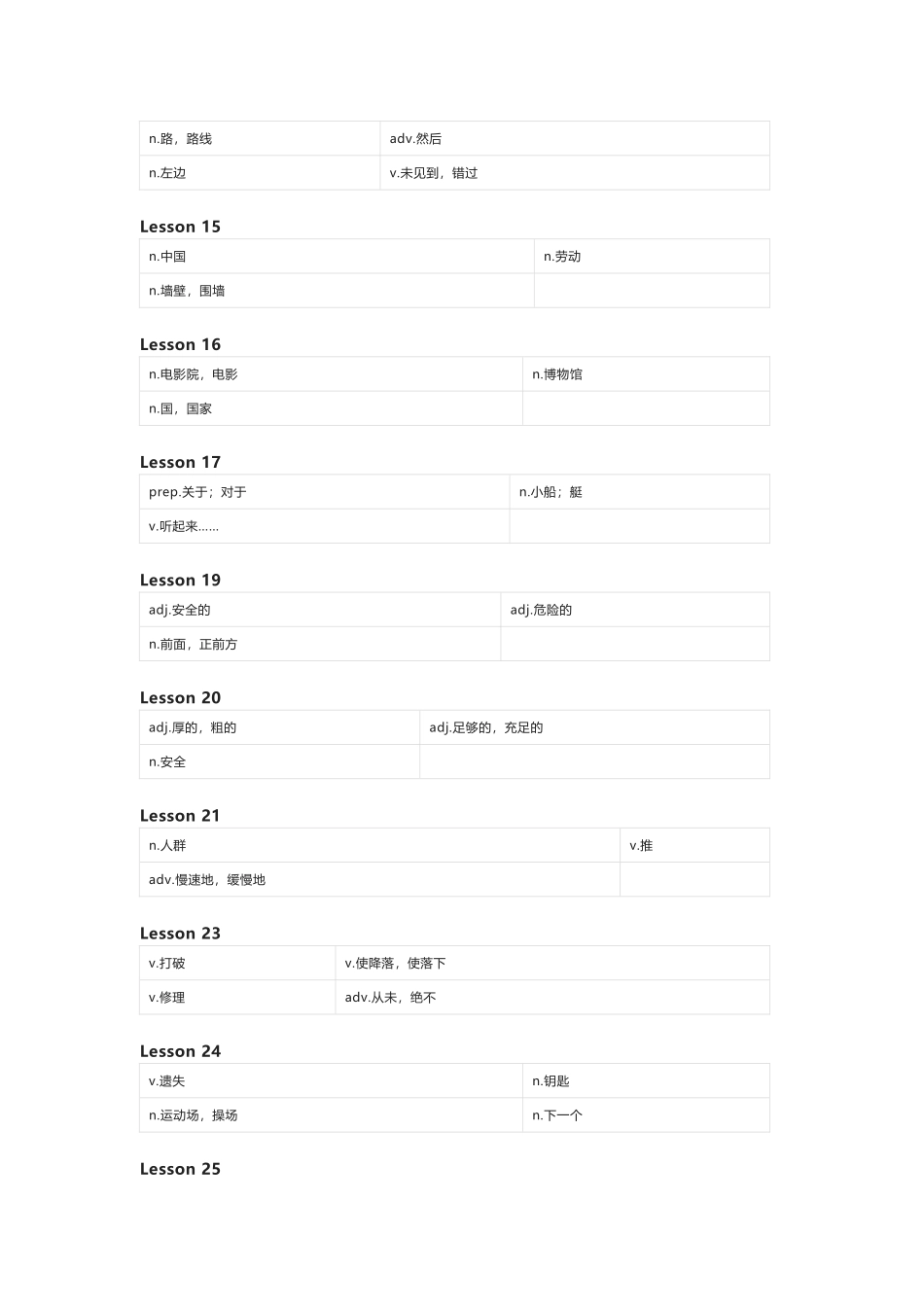 北京版（一起）英语四年级下册单词默写表_第2页