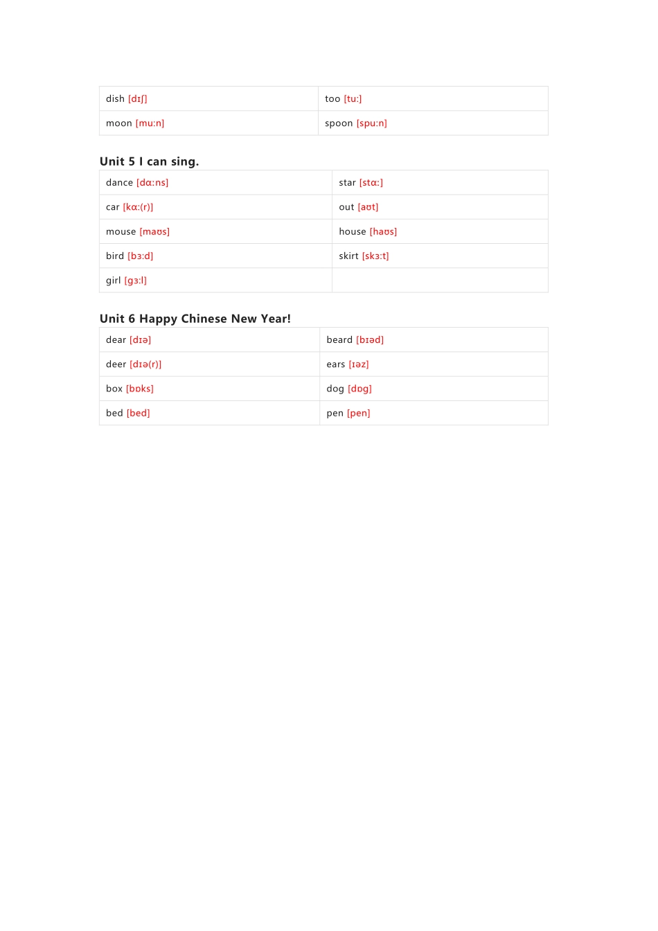 北京版（一起）英语一年级上册单词默写表_第3页