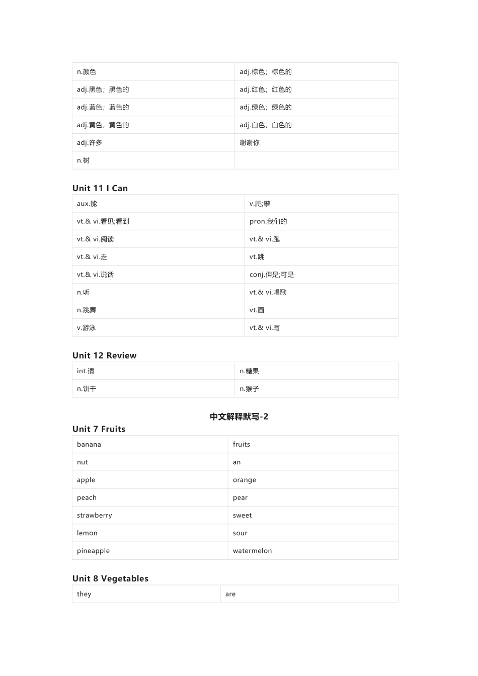 北师大版（三起）英语三年级下册单词默写表_第2页