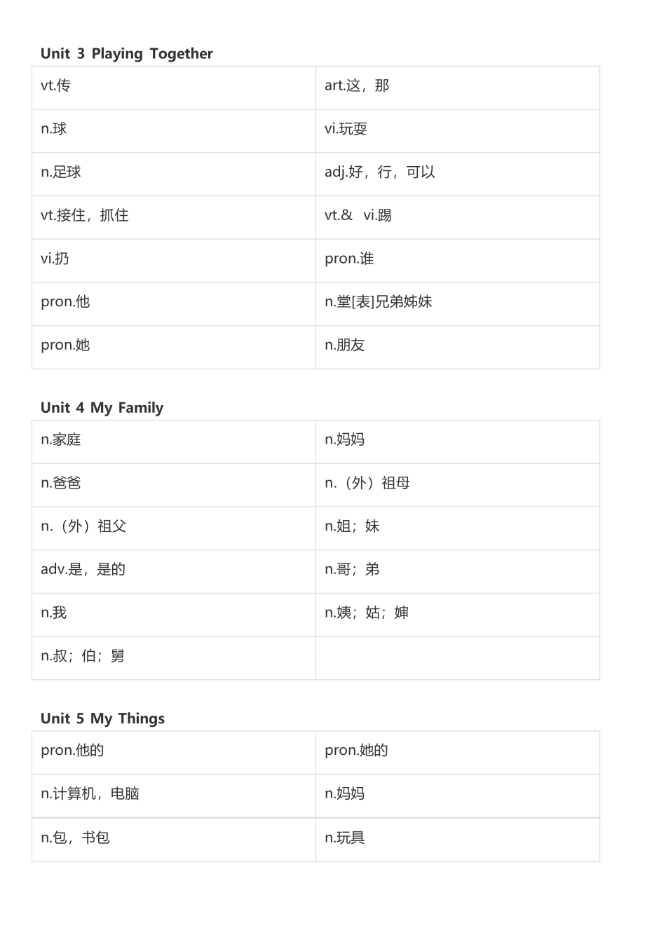 北师大三起三年级上英语单词默写_第2页