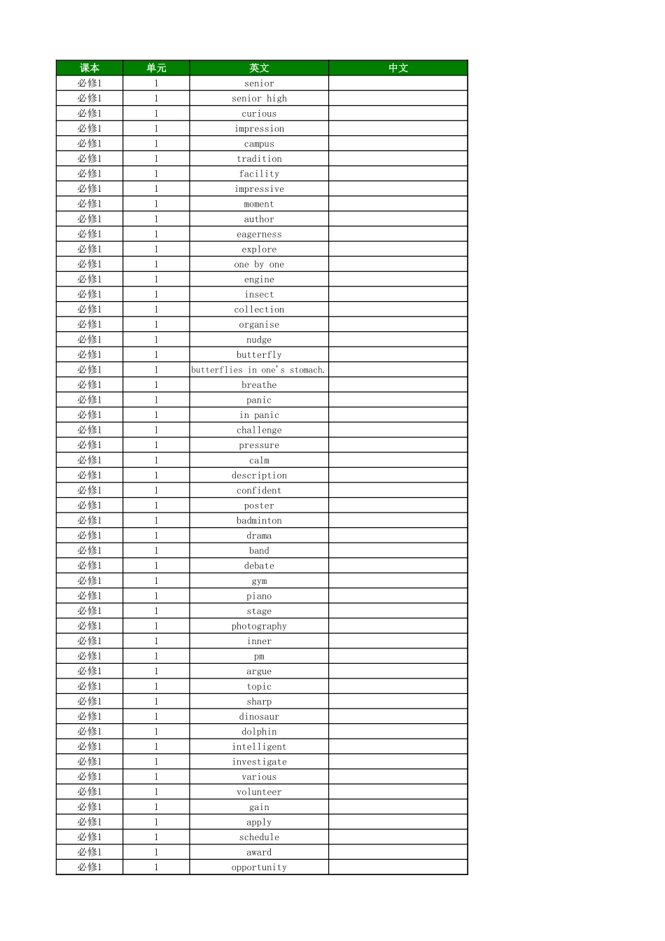 高中英语外研版 英译中 必修1_第1页