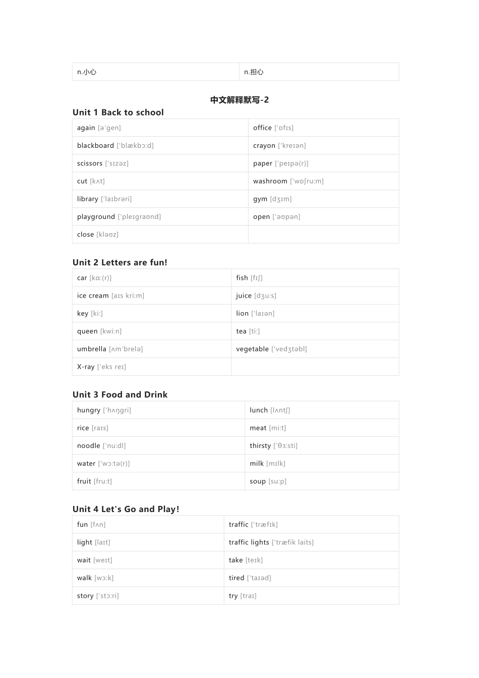 冀教版（一起）英语二年级下册单词默写表_第2页