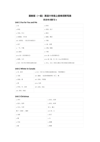 冀教版（一起）英语六年级上册单词默写表