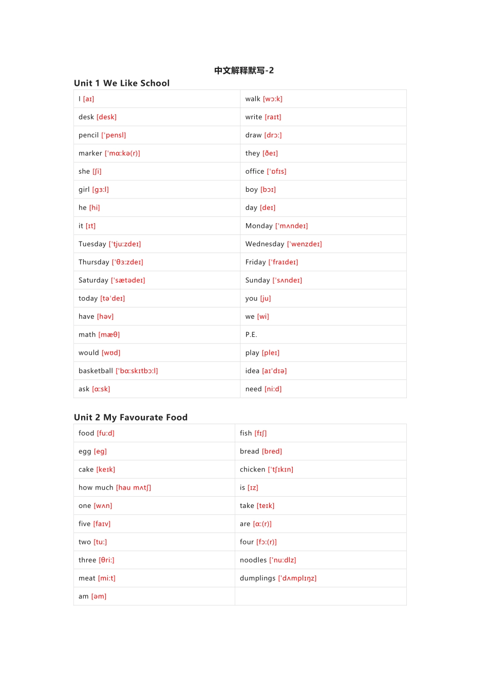冀教版（一起）英语三年级上册单词默写表_第3页