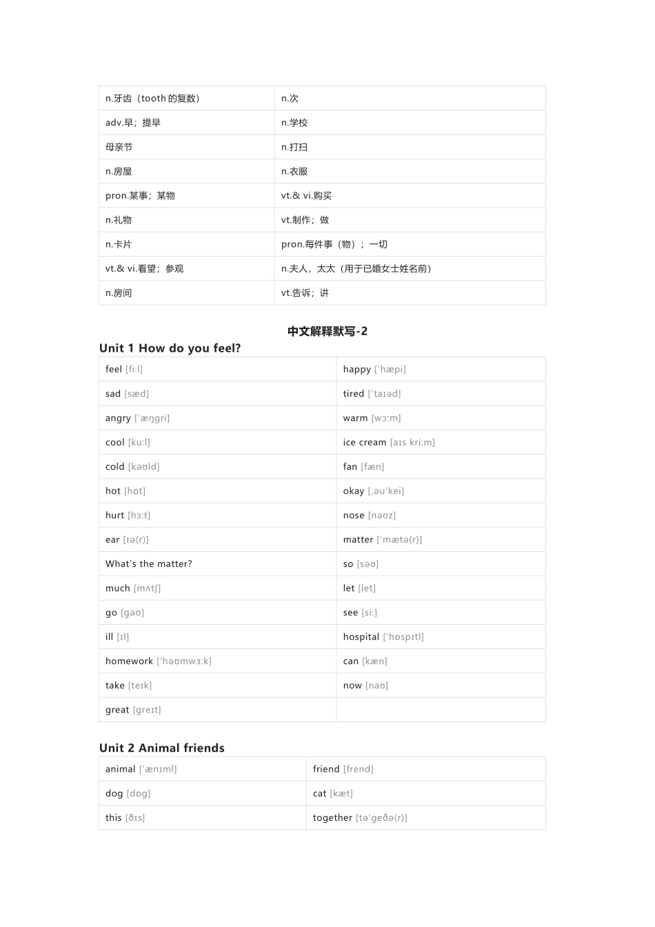冀教版（一起）英语三年级下册单词默写表_第3页