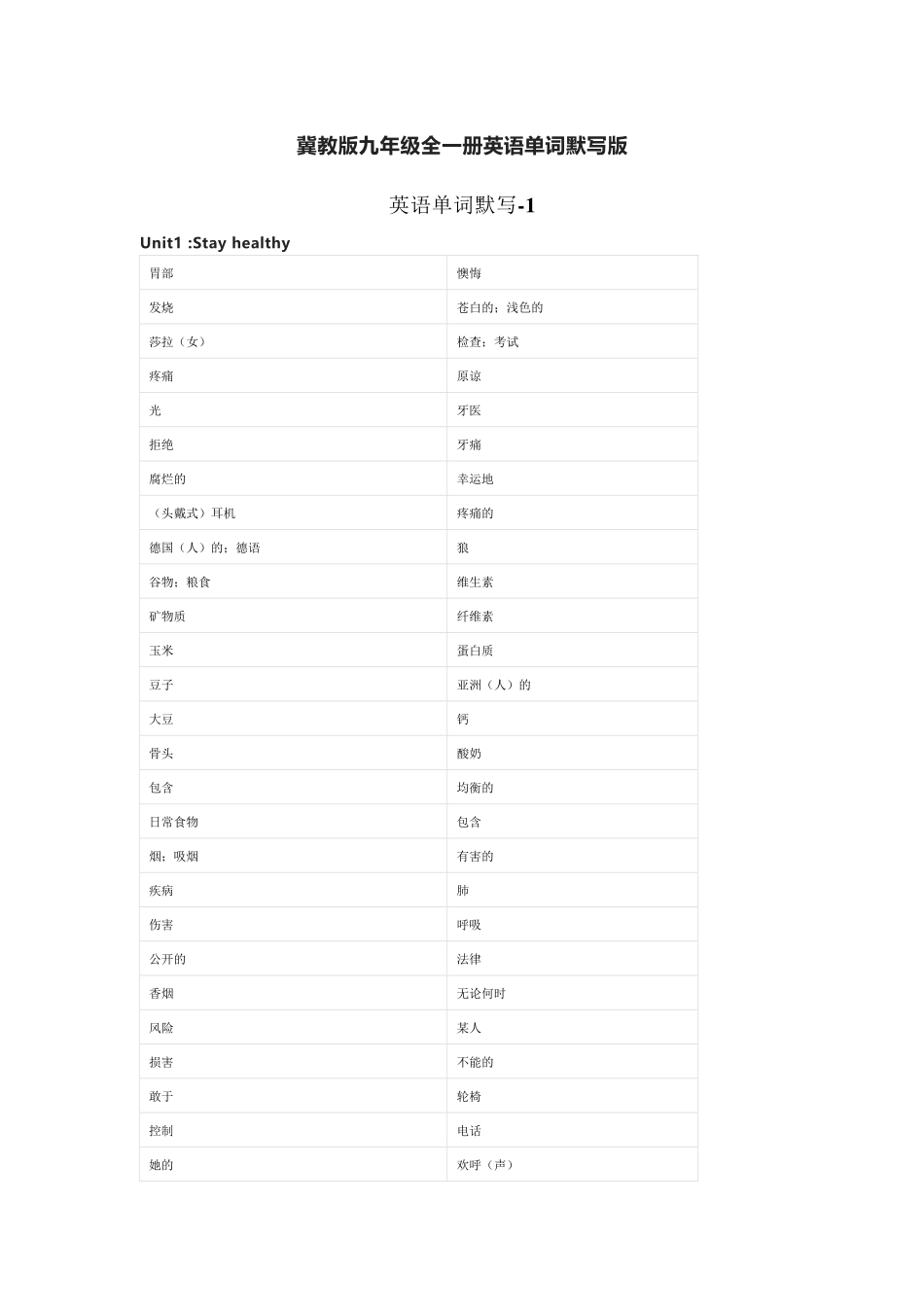 冀教版九年级全一册英语单词默写表_第1页