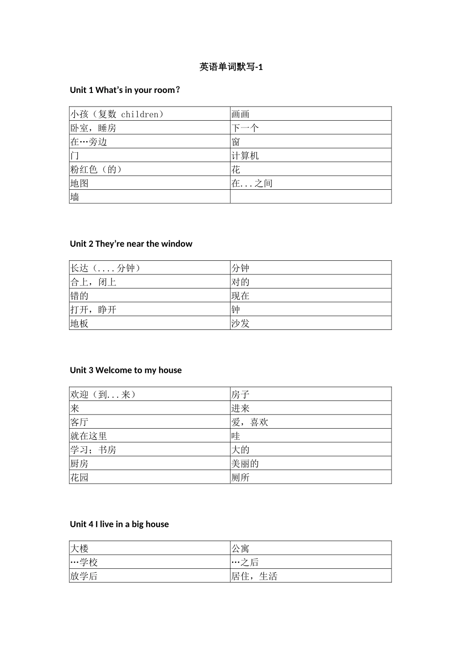 教科版小学英语四年级上册单词表_第1页