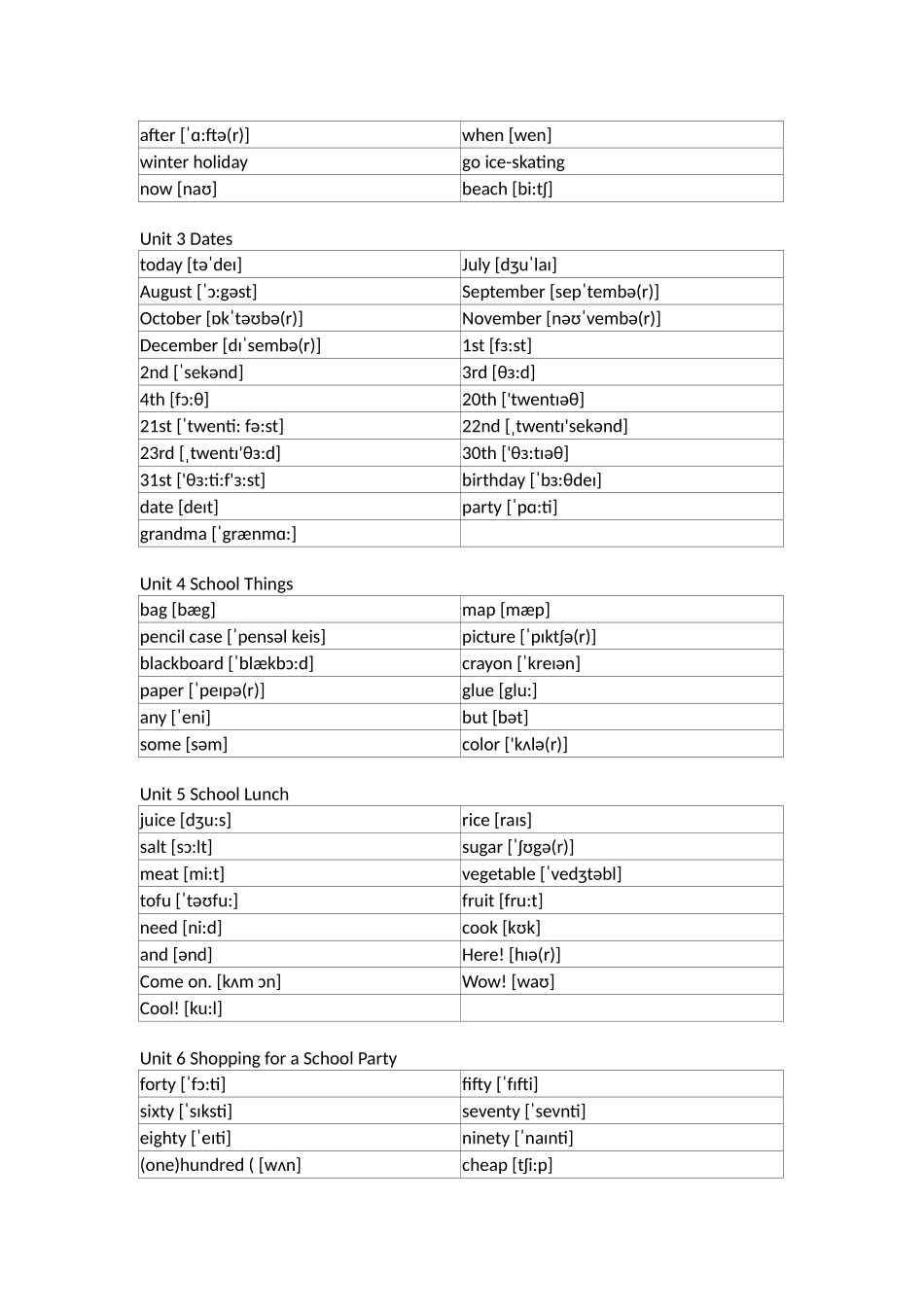 开心版小学英语五年级上册单词默写_第3页
