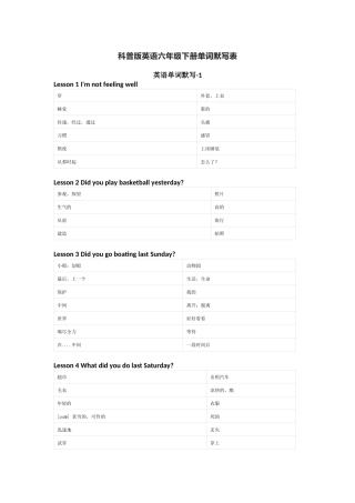 科普版英语六年级下册单词默写表