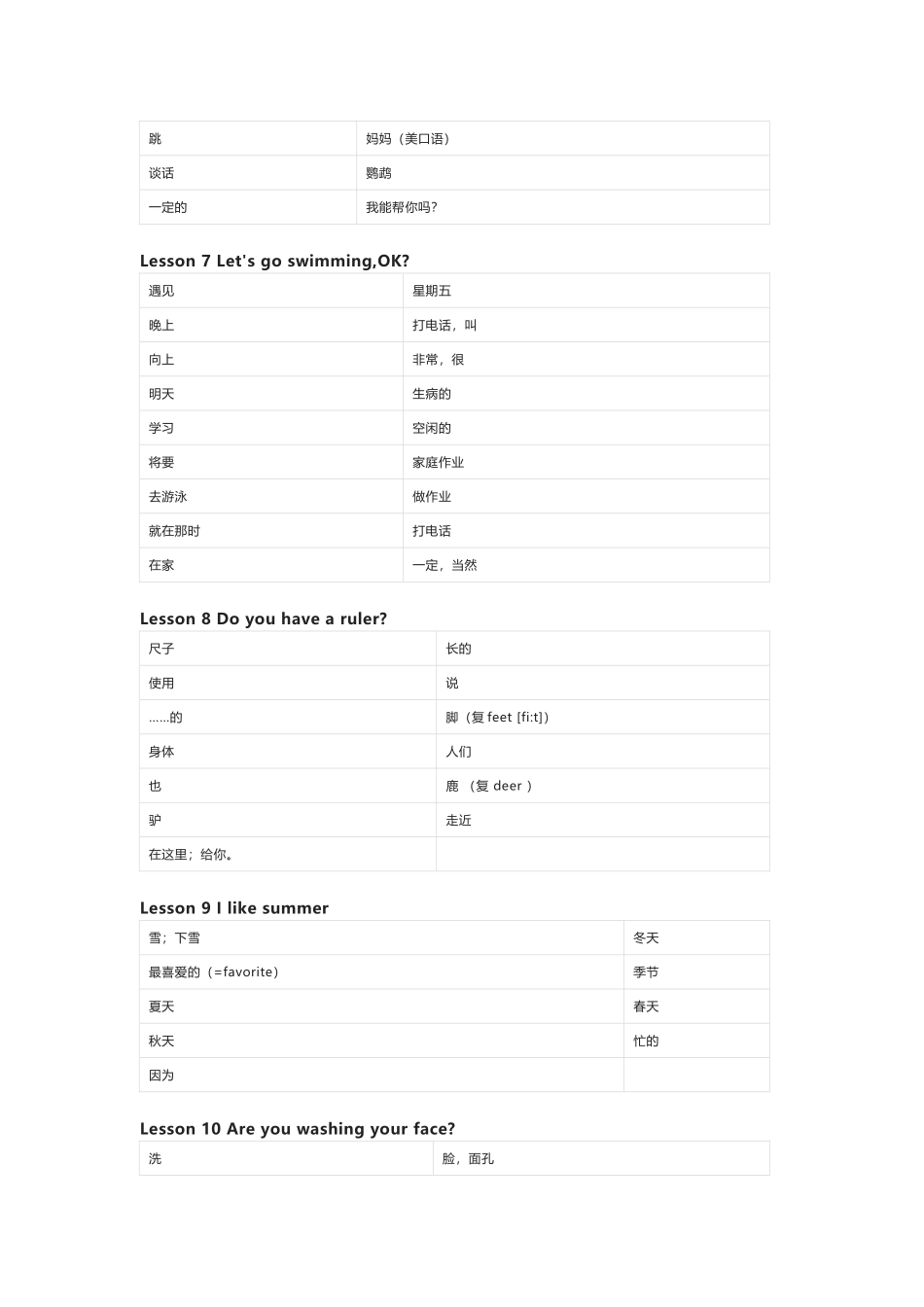 科普版英语四年级下册单词默写表_第2页