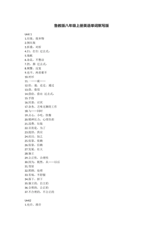 鲁教版八年级上册英语单词默写表